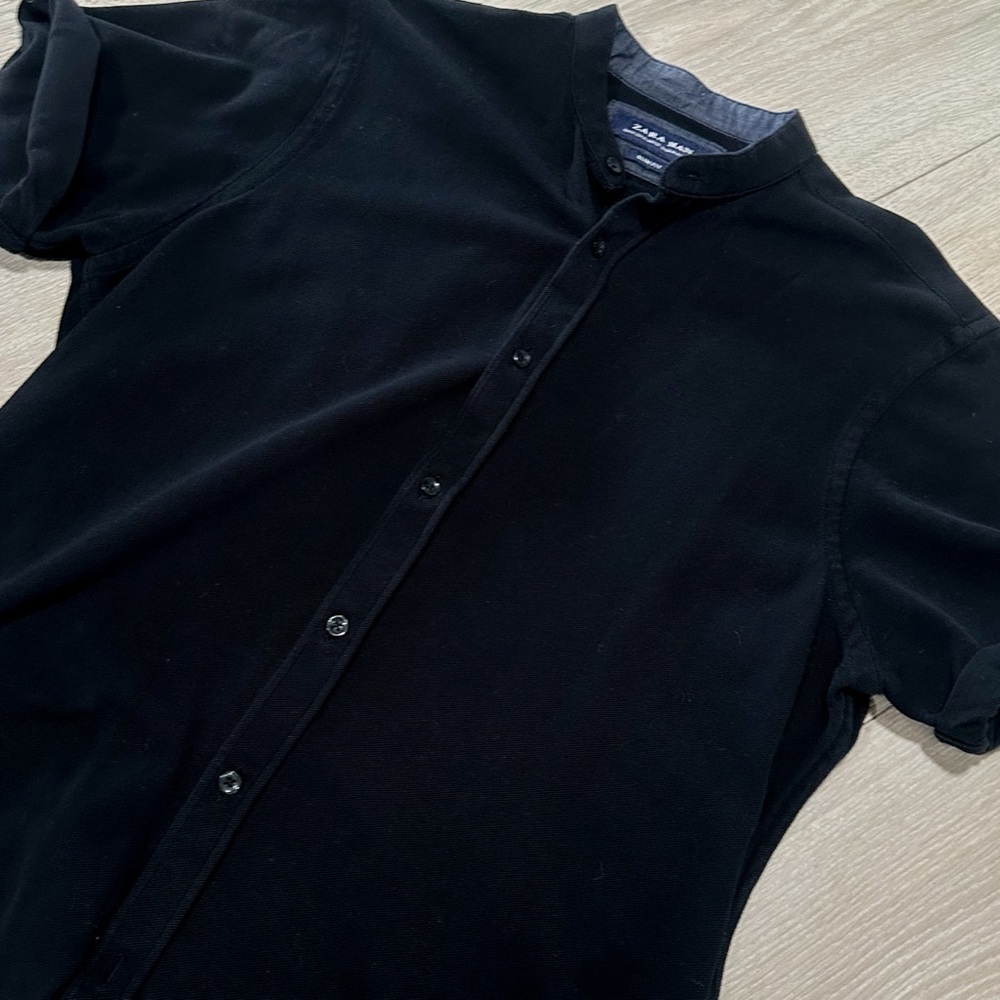 ZARA MAN Slim Fit Madarin Collar Short Sleeve Button Up Size Medium - Picture 3 of 10